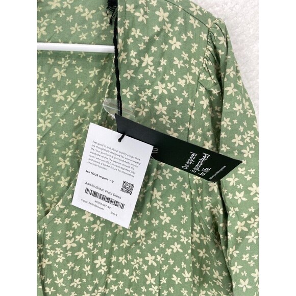 Able Midi Dress Women’s L Green Floral Button Front Boho Vintage 90s NWT - Picture 7 of 9